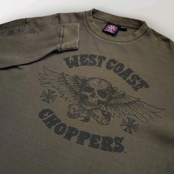 West Coast Choppers XL Jesse James Thermal Waffle Long Sleeve Shirt Skull Biker - Picture 1 of 9
